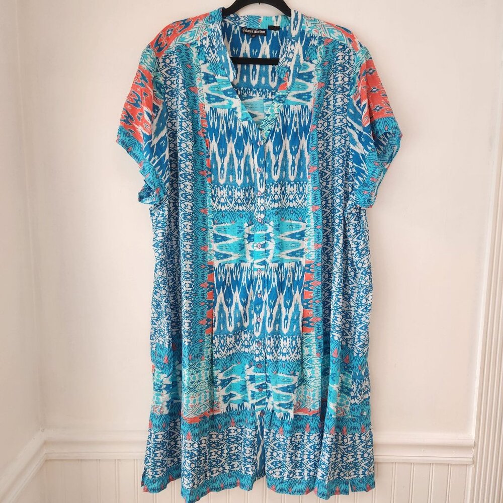 Tolani Collection Blue Geometric Kaftan Dress Boho Bohemian Modal Women's 3X